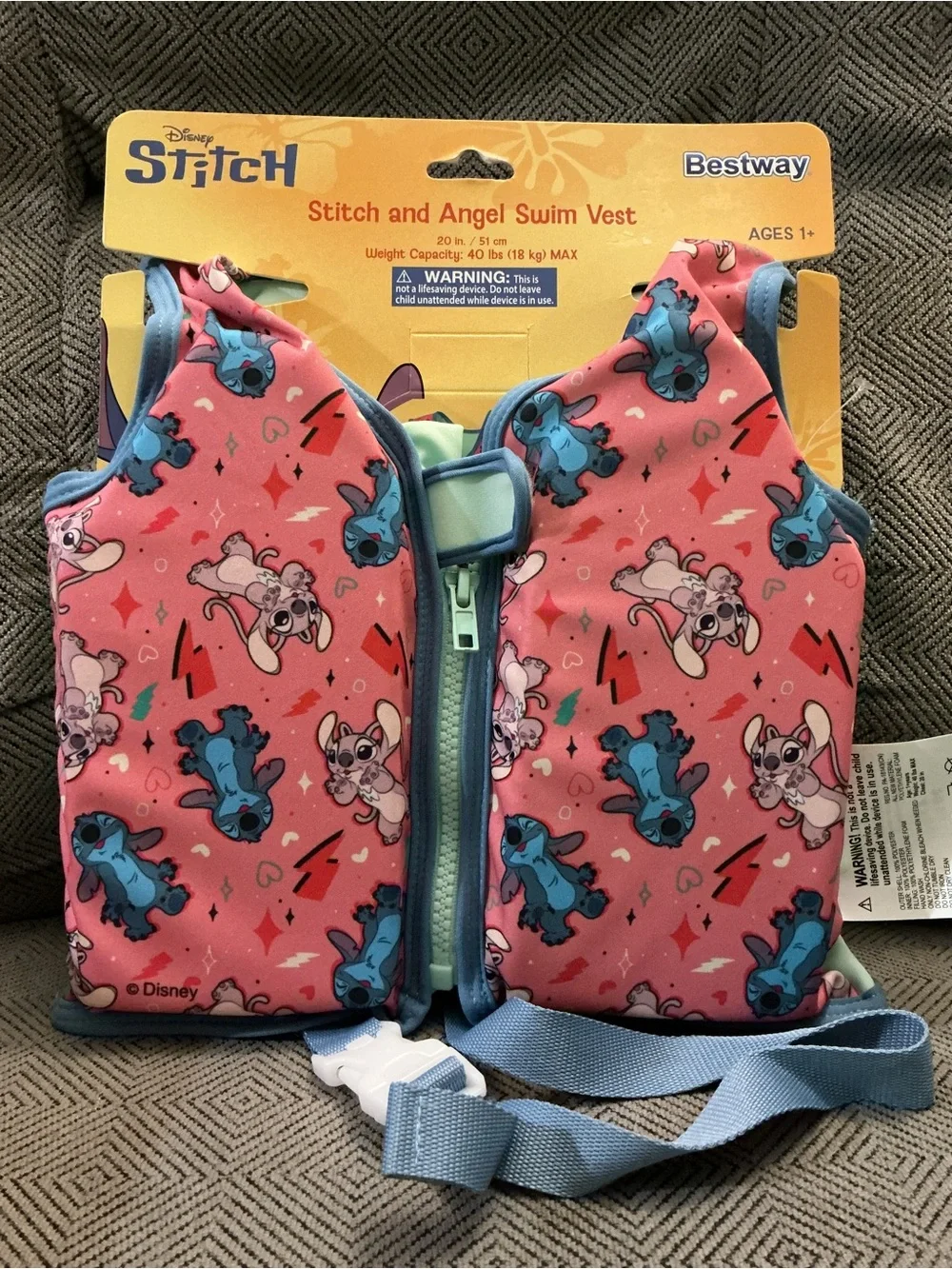 NEW Disney Stitch & Angel Pink Kids Swim Vest by